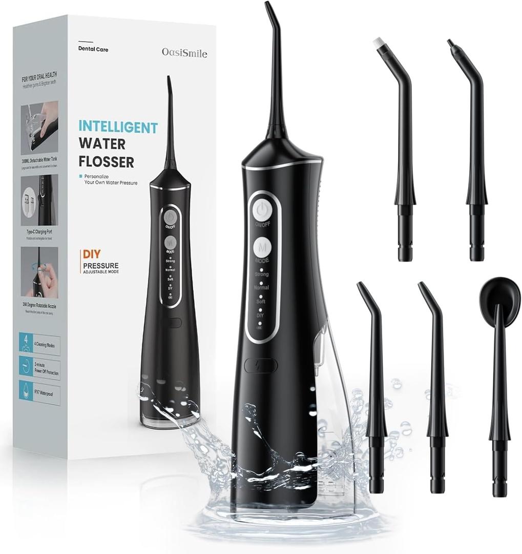 Water Flosser for Teeth Cordless: 300ML Cordless Oral Irrigator with DIY Pressure for Braces and Family, 4 Modes & 5 Jet Tips, 30-Day Battery, IPX7 Waterproof Dental Flosser for Daily Oral Care Travel