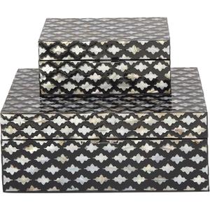 Deco 79 Mother of Pearl Shell Decorative Box Decorative Keepsake Boxes with Hinged Lid, Set of 2 Storage Boxes 12", 8"W, Black