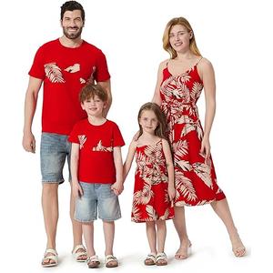 PATPAT Matching Family Outfits Mother Daughter Matching Dresses Tropical Floral Palm Leaf Print Spaghetti Strap Mommy and Me Beach Dresses Red Leaf Print Hawaiian Outfit for Toddler Girl 3Y-4Y