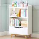 UTEX Kids Bookshelf, Children Bookcases with Storage and Drawer, Wood Kids Toy Storage Organizer for Playroom, Nursery School, White | with Storage, and Drawer, for Playroom, Nursery School, 12d X 24w X 37h in