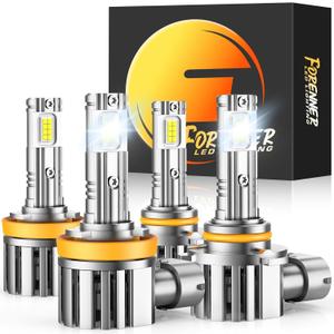 forenner H11 9005 Light Bulb Combo, 60000LM Brightness 900% Brighter, 1:1 Size Easy Installation 9005/HB3 H11/H9/H8 Fog Light, 10-Year Life with Speedy Cooling Fan, IP68 Waterproof, Pack of 4