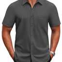 COOFANDY Mens Short Sleeve Shirts Casual Button Down Dress Shirts Summer Untucked Shirt Dark Grey, L