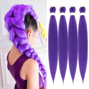 30 INCH Pre-stretched Braiding Hair Extensions for Women 4 Packs Purple Synthetic Fiber for Box Braiding Hair Makeup Long DIY Purple Ponytail Hair 60 INCH for Cosplay Halloween Costume