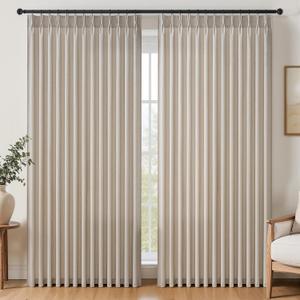 Pinch Pleated Curtains 90 Inches Long 1 Panels Set,Natural Cream Semi Sheer Cotton Blend Fabric Aesthetic Advanced Curtain Drapes for Living Room Bedroom,72x90 inch Length