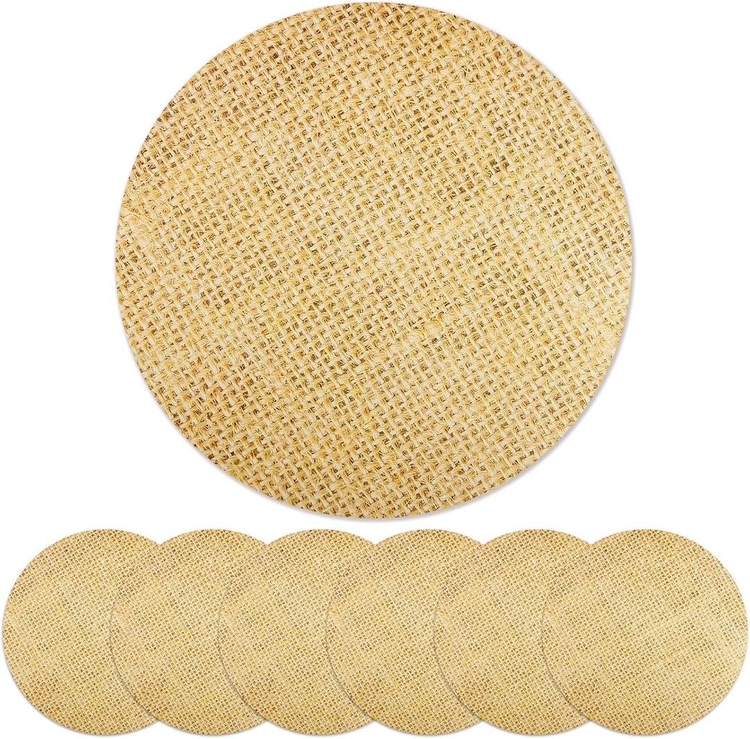 Jecery 50 Pieces Disposable Burlap Printed Paper Placemats 11.81 Inches Round Rustic Brown Chargers Paper Place Mat Country Decor Disposable Placemats for Vintage Country Farmhouse Tan