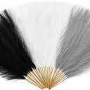 Alecono 30Pcs Pampas Grass Decor, 17" Black Pampas Grass Decor Flower Arrangement and Vase Filler for Boho Home Wedding Party Decoration(Black, White, Grey)