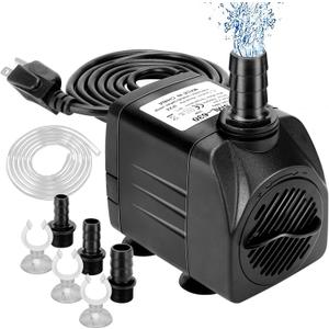 GROWNEER 550GPH Submersible Pump 30W Ultra Quiet Fountain Water Pump, 2000L/H, with 7.2ft High Lift, 3 Nozzles, 4.9 Feet Tubing for Aquarium, Fish Tank, Pond, Hydroponics, Statuary
