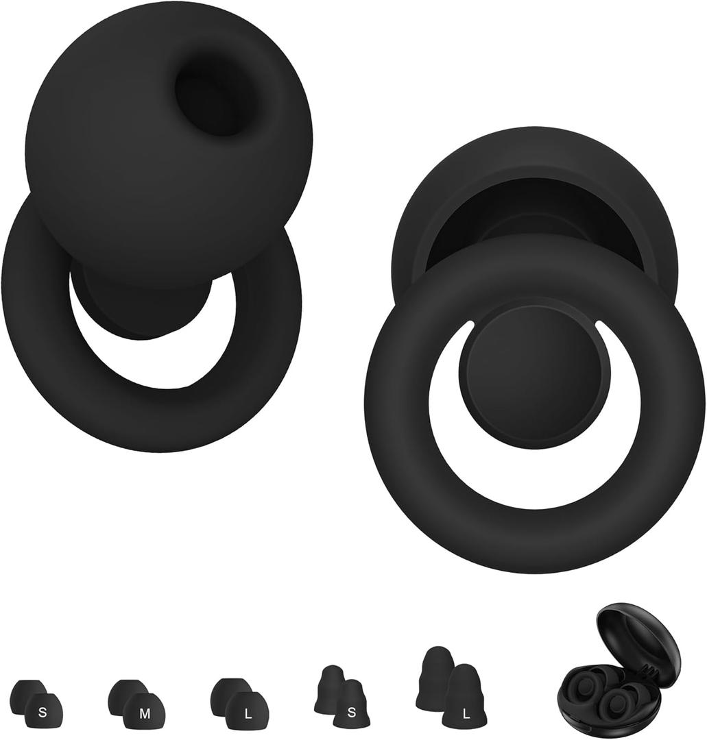 Ear Plugs for Sleeping Noise Cancelling, Comfy Silicone Ear Plugs for Noise Reduction 30dB/35dB, Reusable Hearing Protection Earplugs with 6 Silicone Eartips and 4 Memory Foam Ones, Black