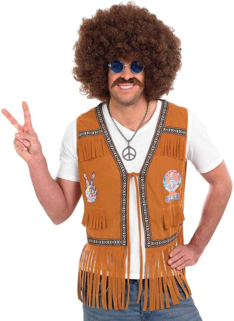 fun shack Brown Waistcoat Costume for Men, Hippie 60s 70s Themed Outfit, Retro Mens Costume for Parties and Events (Medium)