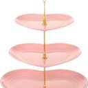 Layhit 1 Pack Easter 3 Tier Cupcake Stand Heart Shaped 3 Tiered Serving Trays for Party Plastic Tray Dessert Cupcake Stand for Tea Party Baby Shower Wedding (Pink)