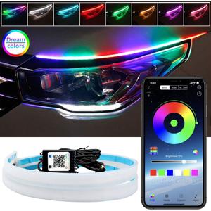 Car Headlight LED Strips, LEDCARE 24 Inch Exterior Car Lights with Dreamcolor Chasing, Flexible Waterproof LED Daytime Running Light Strip with Wireless APP Control, 2-Pack