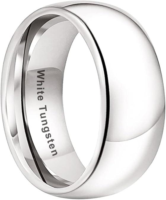 TUTISS 2mm 3mm 4mm 5mm 6mm 7mm 8mm 10mm White Tungsten Rings for Men Women Engagement Wedding Bands Domed Polished Shiny Comfort Fit