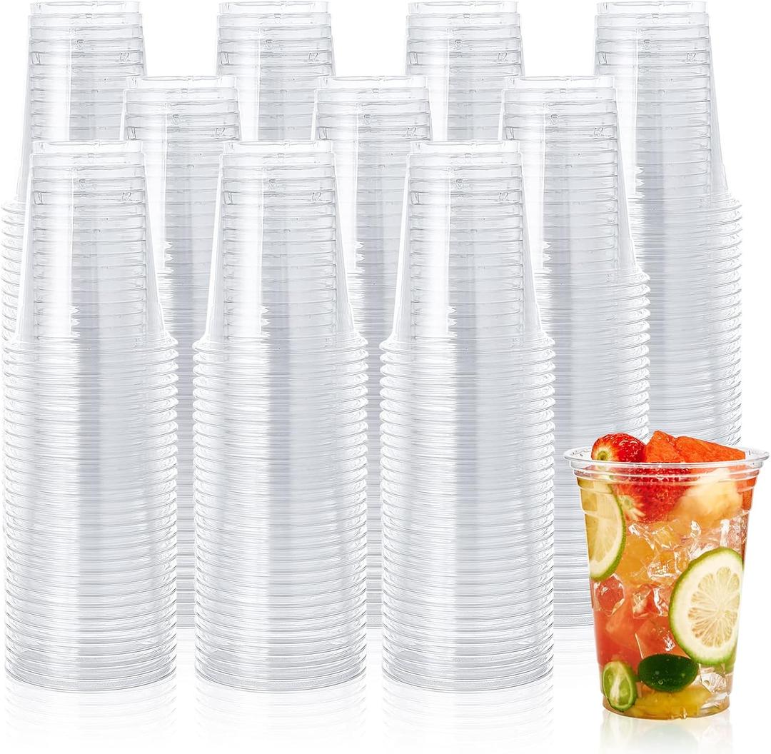 Lilymicky 1000 Pack 12 oz Clear Plastic Cups, PET Disposable Drinking Cups, Crystal Clear, Perfect for Ice Coffee, Smoothie, Soda, or Any Cold Drinks