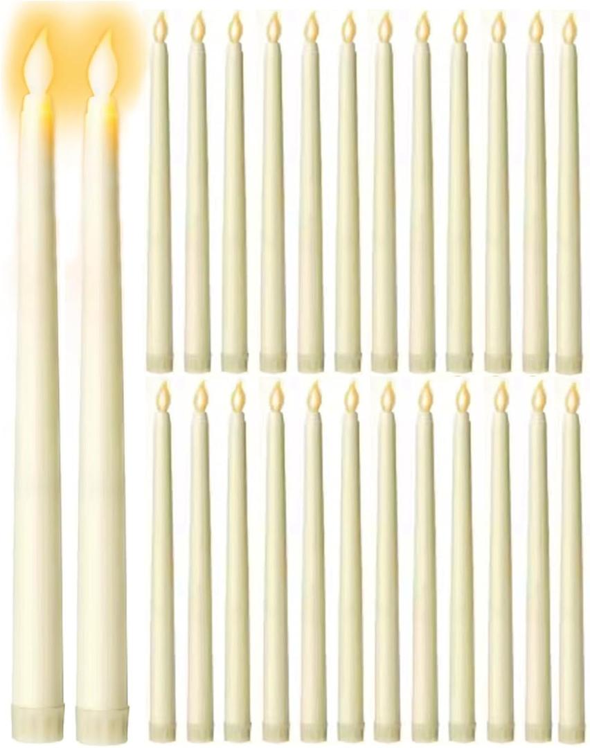 24 Pack Flameless Taper Candles, 11 Inch Battery Operated LED Taper Candles Flickering Electric Led Candlesticks for Wedding Party Church Christmas Centerpiece, No Batteries, Ivory