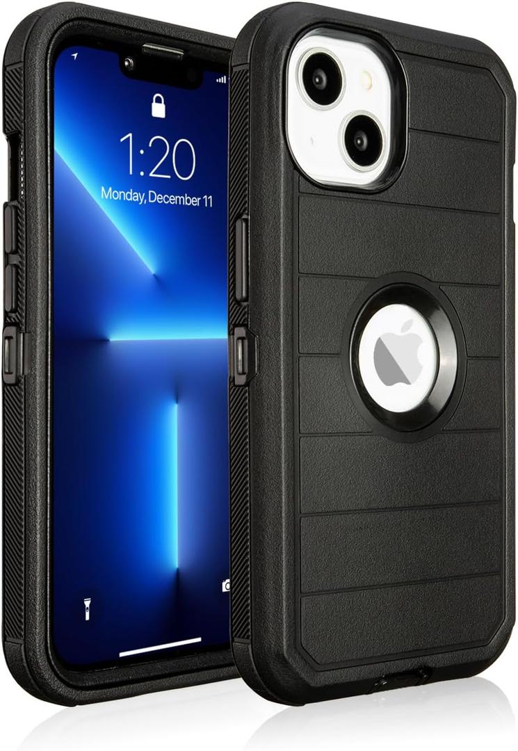 Phone Case for iPhone 13 Case Defender, Heavy Duty Full-Body Protection, 3 Layers of Sturdy, Anti-Drop Silicone Phone Cover(Black)