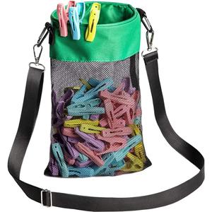 Mesh Clothespin Bag with Hooks Hanging Clothes Pin Bag with Drawstring Closure Clothespin Holder, Ventilation and Moisture Resistance, Storage Organizer, Machine Washable Green