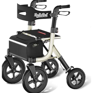 Walkers for Seniors with Seat, Foldable Rollator Walker, Reinforced Aluminum Frame, 10" Big Rubber Wheels for All Terrain, Built-in Cable, Lightweight Rolling Walker, Burgundy
