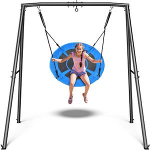Trekassy Saucer Swing with Frame for Kids Outdoor, 440lbs Swing Set with Heavy Duty Metal Stand for Backyard, Outdoor Kids Play Equipment (Blue)