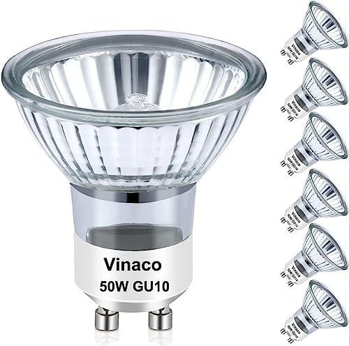 Vinaco Halogen GU10+C 120V 50W Long Lasting, Candle Warmer lamp Bulb 50 watt Warm White 2800K, Dimmable 50watt MR16 with Glass Cover for Track Lighting, Range Hood, Pack of 4