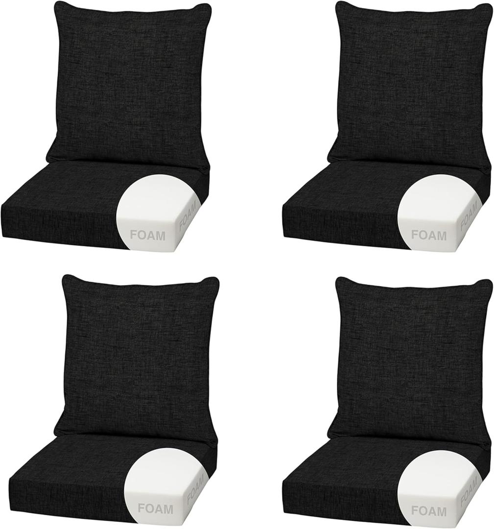 Arden Outdoor Foam Deep Seat Cushion (4-Pack), 22x24, Premium High-Density Foam, Never Flattens, Weather-Proof for Patio Chair Sofa Couch, Black Leala
