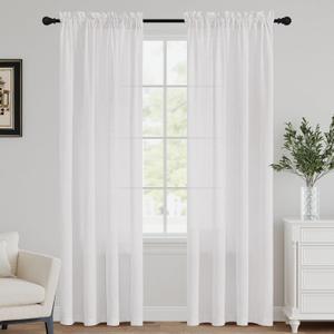 FantasDecor Off White Linen Curtains 84 Inch Length 2 Panels Set Natural Semi Sheer Curtains for Living Room Light Filtering Country Rustic Window Curtain Panels 52" W x 84" L,Off White