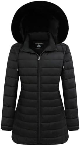 GOLDLADIES Women's Waterproof Long Down Jacket,Warm Winter Hooded Puffer Coat Thickened for Hiking Outdoor XL