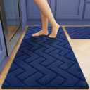 hicorfe Kitchen Runner Rugs and Mats Sets,2 Pieces Absorbent Non-Slip Kitchen Rug,Comfort Kitchen Mat for Floor,Washable for Kitchen,Hallway,Office,Sink,Laundry(20"x48"+20"x32",Navy Blue)