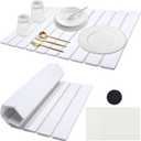 DOUBFIVSY Large Stone Dish Drying Mat for Kitchen Counter, 24"16" Collapsible Kitchen Dish Drying Mat, Absorbent Diatomaceous Earth Bath Mat Quick Dry for Dishes Bottles Cups (White, 24" x 16")