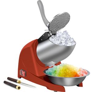 Snow Cone Machine 380W Shaved Ice Machine 3 Blades, 280lbs/hr Electric ICE Shaver, Prevent Splash, for Home and Commercial Use with Ice Pick - Red