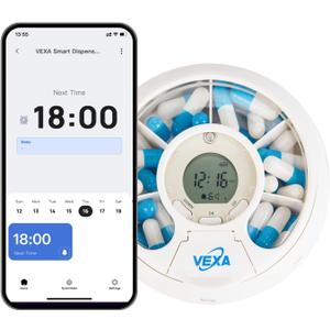 VEXA VitaPal 7 APP Update LAUNCHED! Bluetooth Smart Pill Dispenser with App Alerts, Portable Travel Organizer Programmable Sound Reminders for Tablets, Capsules, Vitamins & Medication Management