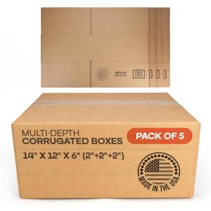 Multi-Depth Corrugated Shipping Boxes 14"L x 12"W x 6"H, 5-Pack