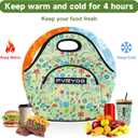 Neoprene Lunch Bag, Reusable Insulated Tote (9 Qt), Easy to Clean Inside & Out for Lasting Freshness, Odor-Free for Men & Women 13.4 * 13.4 In (Medium, Green Flowers)