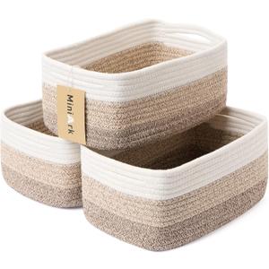 Small Storage Baskets for Organizing | Closet Organizer Bins | Shelf Toy Basket | Woven Rope Baskets | Cube Decorative Box | Shallow Basket | 13x8.5x5.1 | 3 Packs Gradient Brown