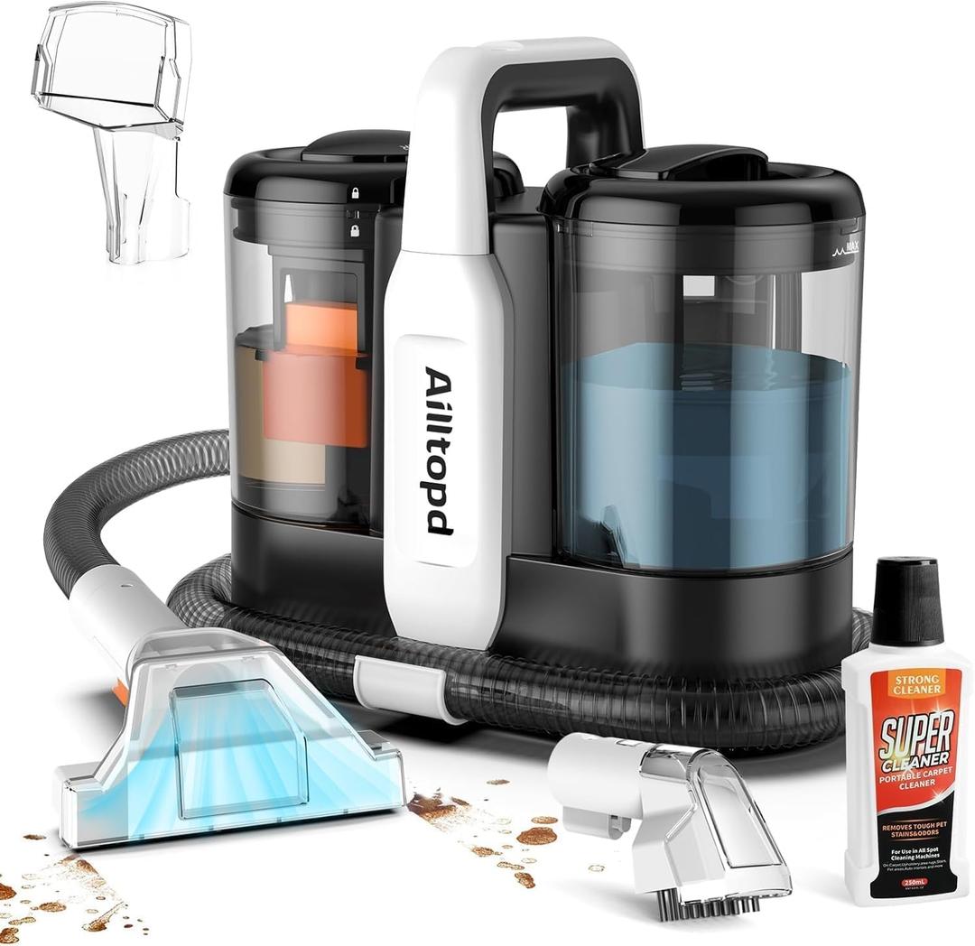 Portable Carpet & Upholstery Spot Cleaner Machine,15Kpa Deep Cleaning for Rug, Pet, Couch,Stairs & Car, Handheld Furniture Cleaner Machine with 2 Size BrushHead & Self-Cleaning System