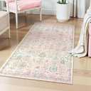 Lahome Flavie Light Pink Boho Rug, 3x5 Machine Washable Area Rugs for Dorm Girls, Soft Floral Small Nursery Pastel Mat, Pink Carpet for Bedroom Kids Room