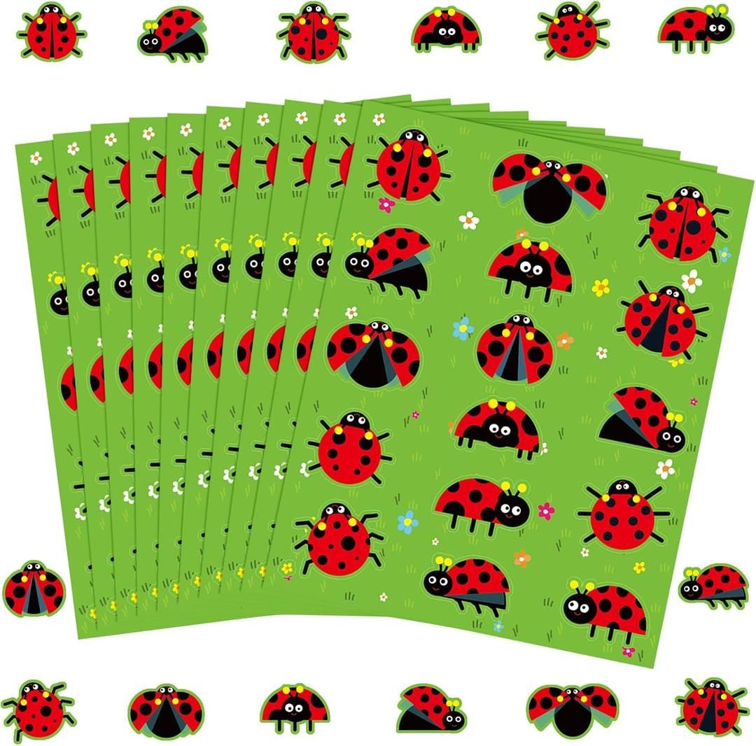 Frienda 480 Pcs Spring Ladybug Stickers Bulk for Kids Insect Party Favors Nature Lady Bug Stickers for Classroom Rewards, Water Bottles, Scrapbooking