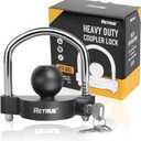RETRUE Universal Coupler Lock Trailer Locks Ball Hitch Trailer Hitch Lock Adjustable Security Heavy-Duty Steel Fits 1-7/8 Inch, 2 Inch, 2-5/16 Inch Couplers, Matte Black