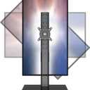 Single Monitor Stand Freestanding 27-43 Inch Monitor Arm Curved Screen Monitor Mount Tempered Glass Base Adjustable Motion Tilt -15 to 10 Swivel 45 Rotation 360 Weight Capacity 77lbs HT05B-003