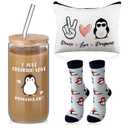 Layhit 3 Pcs Penguin Gifts for Women 16 oz Coffee Glass Cosmetic Makeup Bag Socks Cute Animal Gift for Penguin Lovers Teacher Mom Nurse Colleague Employee Friend