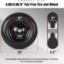 (2-PACK) 4.80/4.00-8" Tire and Wheel - Universal Fit 16" Flat Free Solid Wheelbarrow Tires with 3" Hub and 5/8" Bearings Extra Adapter kit includes 3/4" Ball Bearings, 1" and 1/2" Nylon Spacers