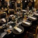 WDF 200PCS Black and Gold Plastic Plates - Black Plates Disposable for Party - Heavy Duty Plastic Plate for Wedding/Party/Birthday/Graduation