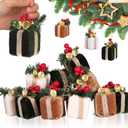 Panelee 12 Pcs Christmas Tree Mini Gift Boxes Velvet Christmas Tree Ornaments Vintage Present Decoration with Bells for Farmhouse Indoor Outdoor Xmas Party Holiday Decor(Beige, Brown, Green)