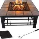 Fire Pit Set, Wood Burning Pit - Includes Spark Screen and Log Poker - Great for Outdoor and Patio, 32 Square Tile Firepit by Pure Garden