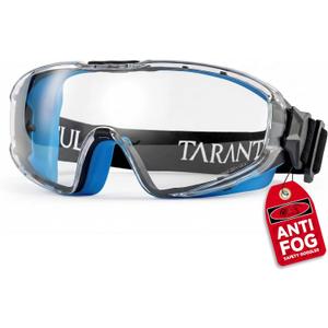 Tarantula ANSI Z87.1+ Safety Goggles Over Glasses, Anti-Fog & Anti-Scratch, Adjustable Strap, Lab Eye Protection, Woodworking (One Size, Clear & Blue)