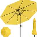 9' Solar LED Patio Umbrella with Tilt & Crank|8 Sturdy Ribs,UV Protection,Outdoor Market Table Umbrella for Deck,Lawn,Pool,Backyard(Yellow)