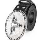 PARTTELY Western Cowboy Belts for Men Women, Western Belt with Bull Buckle, Country Belt Cowboy Leather Belt for Jeans