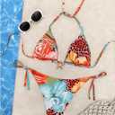 RoseSeek Women's 2 Piece Leopard Floral Bikini Sets Halter Triangle String Bathing Suit Starfish Metal Swimsuits (M)