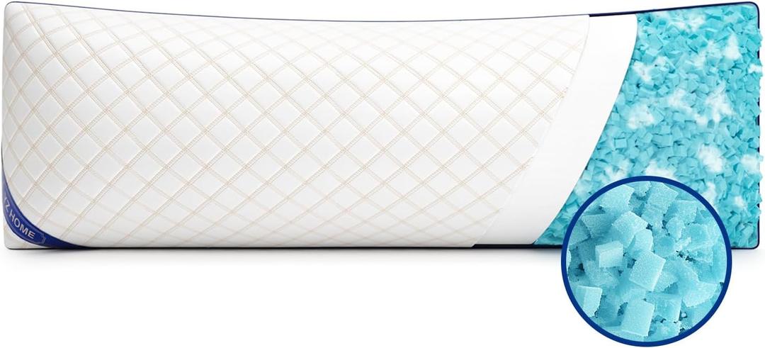 YZ HOME Long Body Pillow for Adults - Firm Body Pillow Insert with Shredded Blue Memory Foam, Adjustable Height, Soft Support for Side Sleeping, Pregnant Women, Washable (20x54 Inch, White)