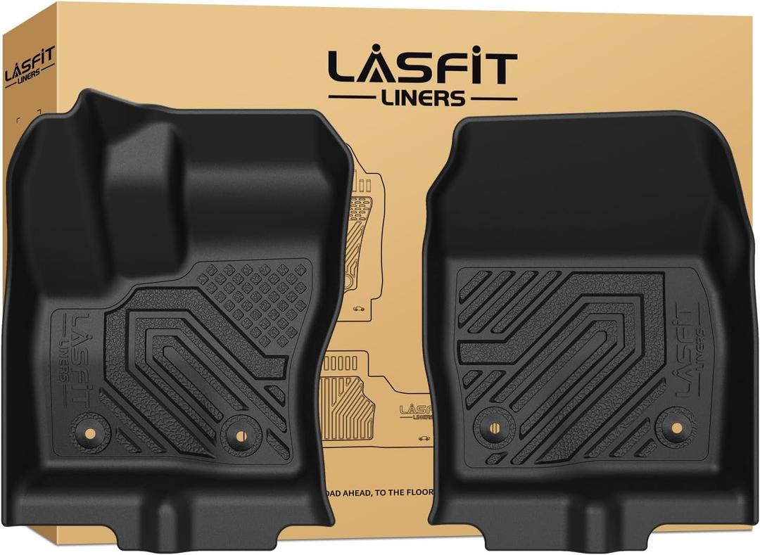 LASFIT Front Floor Mats for Ford Transit Connect 2014-2021 Vinyl Floor with Floor Posts All Weather Protector TPE Car Floor Liner for Transit Vans, 1st Row Only, Black