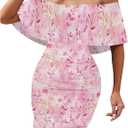 PinkPatty Summer Mini Dress for Women Off Shoulder Ruffled Bodycon Dresses Short Beach Sundress, Medium (A - Floral#03)